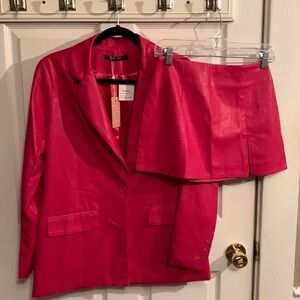 NEW Barbie Core Hot Pink JINELLE PU BLAZER JACKET AND MINI SKIRT